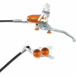 Hope Tech 4 E4 Brake - No Rotor -Promos Pièces de freins Magasin Hope Tech 4 E4 Brake No Rotor Disc Brake Callipers Silver Orange T4E4ZSCL